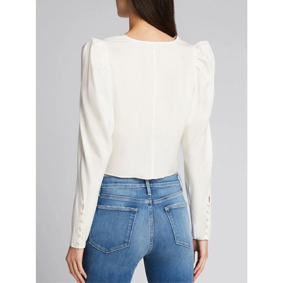 Frame new !! Medium Off-White V-Neck Ruched Long-Sleeve Blouse - Picture 8 of 14